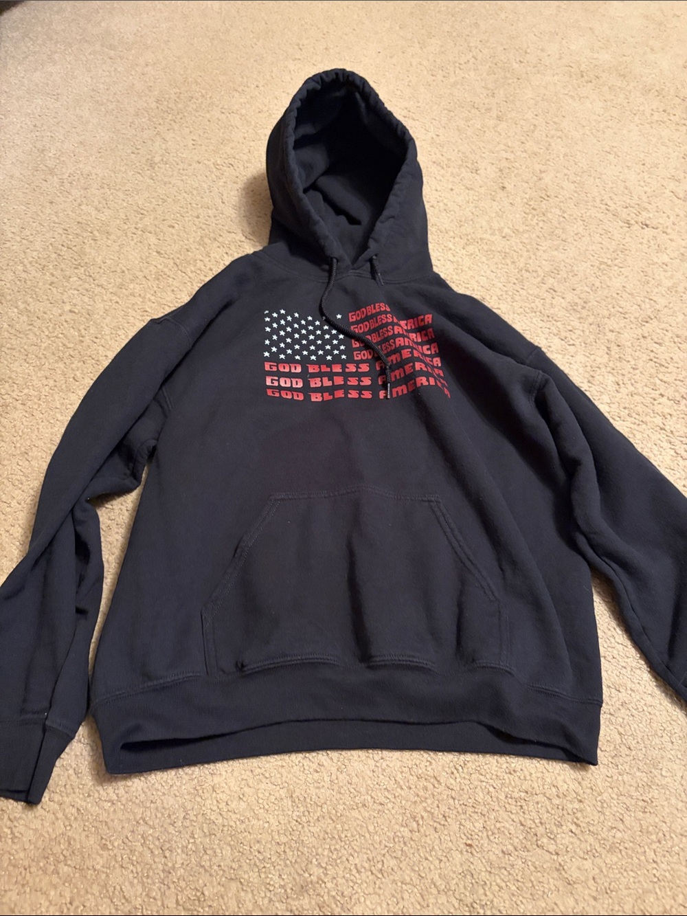 Gildan Black Pullover Hoodie with Red & White American Flag Print